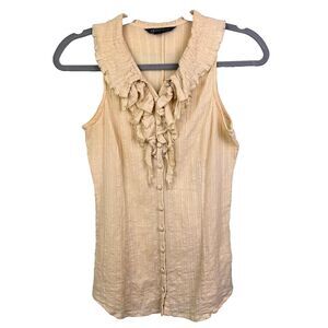 Armani Exchange Vintage Button Up Ruffle Top Sleeveless Blouse Cream Cotton S
